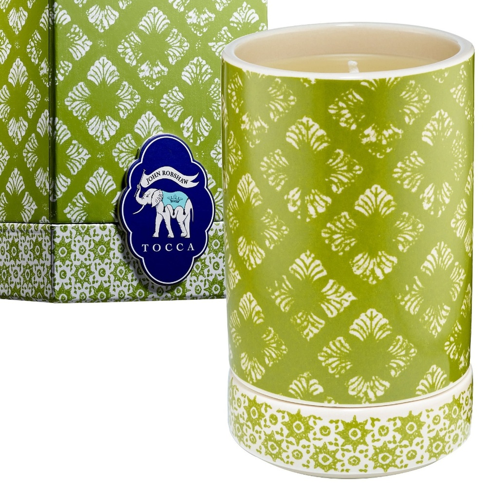 New Tocca John Robshaw Srinagar Lotus Fragrance Ceramic Cannister Perfume Candle